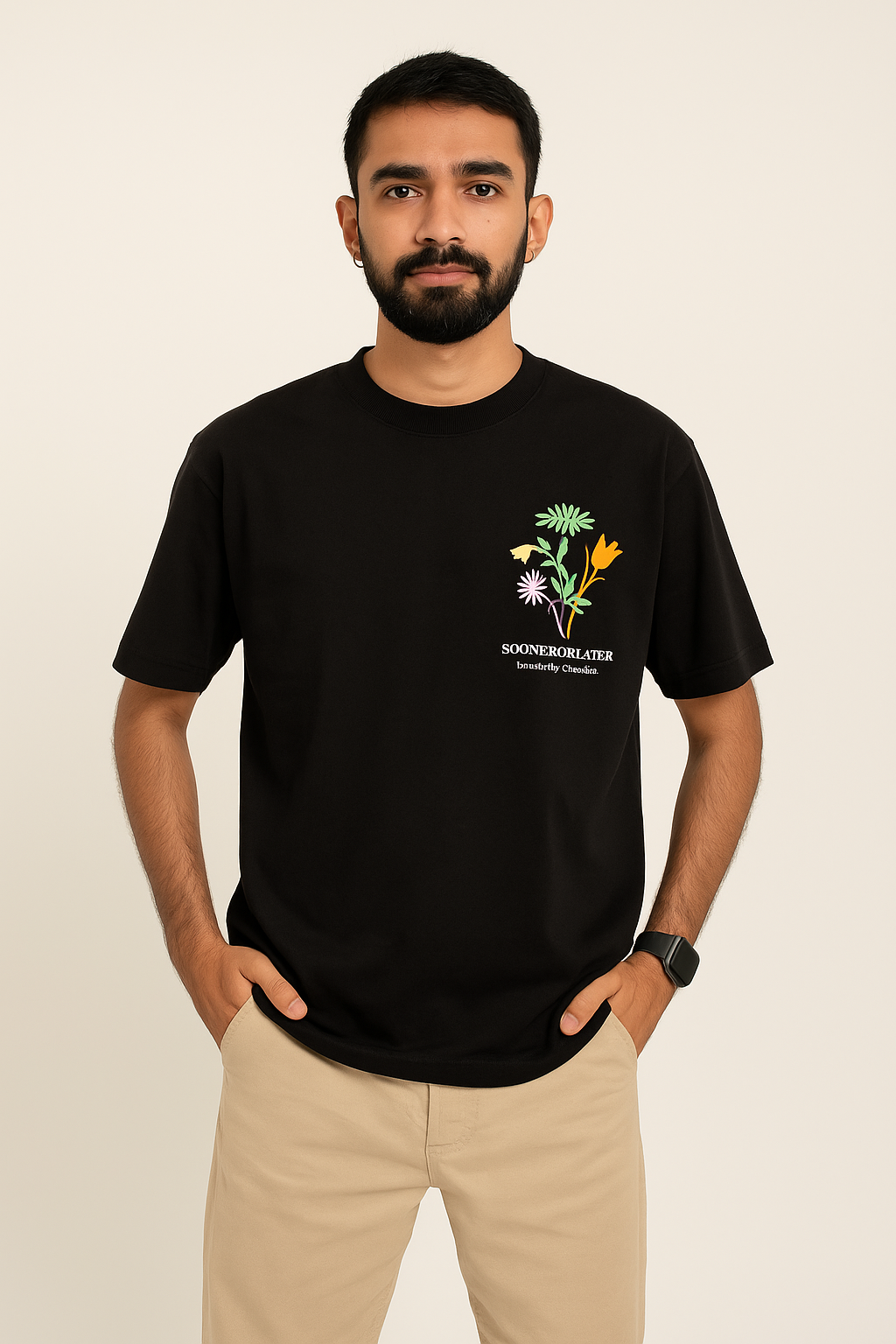 Black Time Will Tell Oversize Tshirt