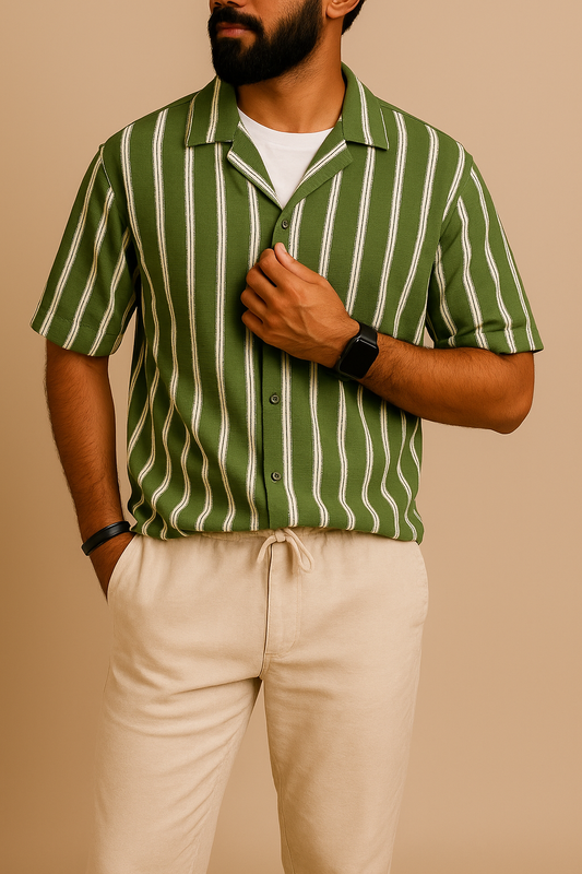 Green Striped Relaxed-Fit Shirt