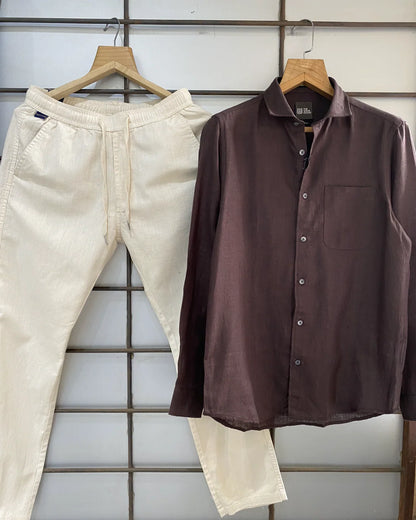 COFFEE LINEN SHIRT 60'S LEE