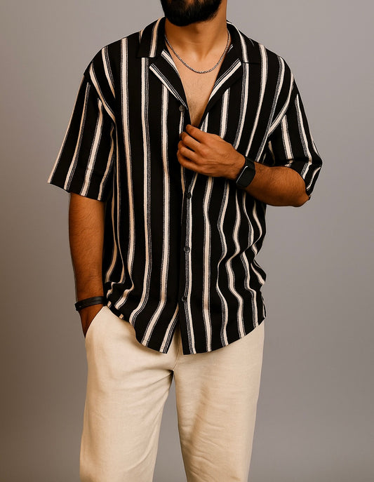 Black Striped Relaxed-Fit Shirt
